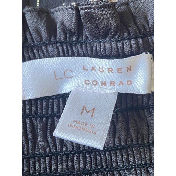 LAUREN CONRAD Smocked Off Shoulder Midi Dress Black Floral Boho Medium - Picture 4 of 5